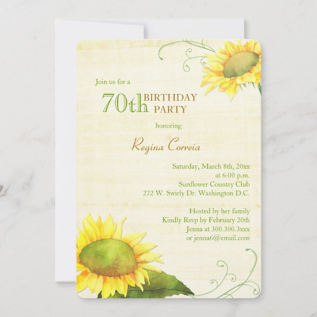 Papyrus Sunflowers 70th Birthday Party Invitation (Front)