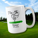 Par Off for an UnForeGettable 50th Birthday Party Coffee Mug<br><div class="desc">Celebrate in style with this modern golf-themed mug! The sleek design, featuring a golf ball on a tee and "Par Tee" on the front, is perfect for organizing a 50th birthday event for a golf enthusiast. The birthday person's name is highlighted in a beautiful script font, adding elegance to the...</div>