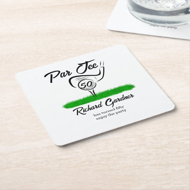 Par Off for an UnForeGettable 50th Birthday Party Square Paper Coaster (Angled)