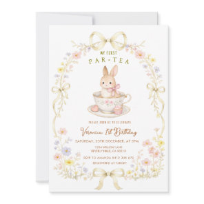 Par-Tea Bunny 1st Birthday wildflower  Invitation