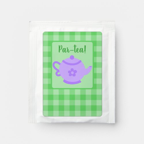 Par_tea Cute Purple Teapot with Green Text Tea Bag Drink Mix