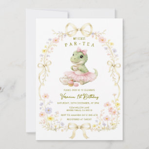 Par-Tea Dino 1st Birthday wildflower Invitation