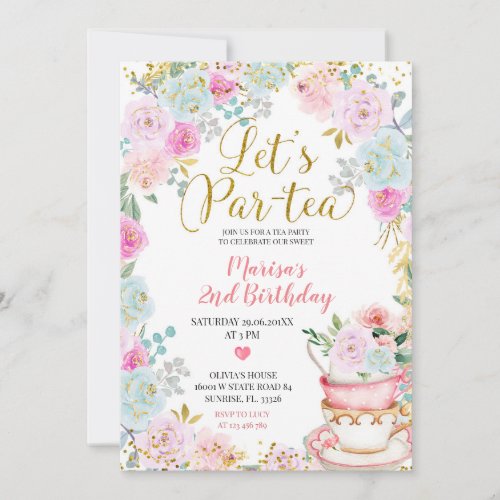 Par_tea Floral Tea Birthday Girl Invitation 