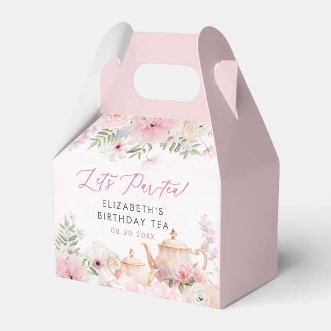 Par-tea Floral Tea Girl Birthday Party Favor Boxes (Front Side)