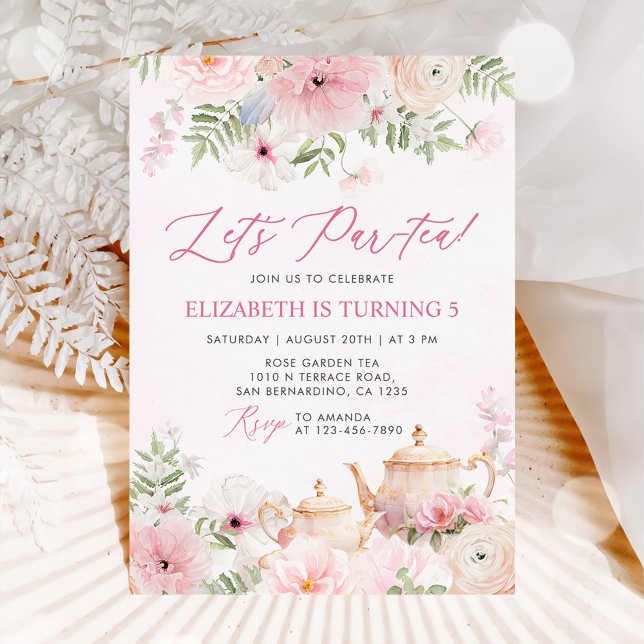 Par-tea Floral Tea Girl Birthday Party Invitation (Creator Uploaded)