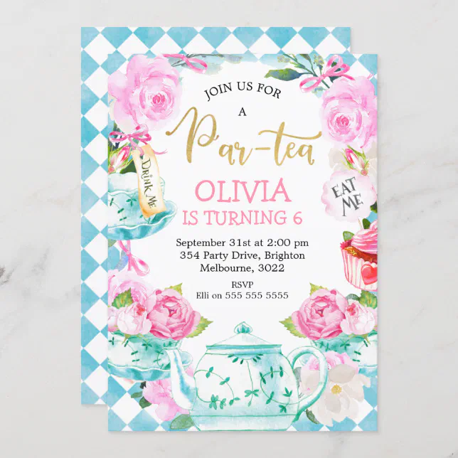 Par-tea Tea Party Birthday Invitation 