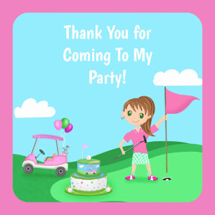 Par-Tee Chibi Girl Birthday Golf Party Square Sticker