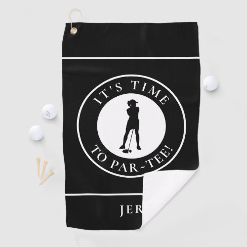 Par Tee Golfer Funny Golf Humor Monogram Black  Golf Towel