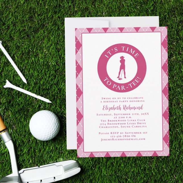Par Tee Golfer Funny Humor Birthday Party Pink Invitation (Par Tee Golfer Funny Humor Birthday Party For Her Invitation)
