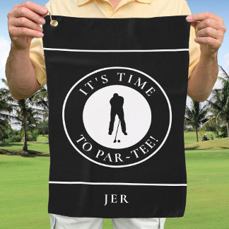 Par Tee Golfer Funny Humor Monogram Black For Him Golf Towel