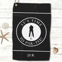 Par Tee Golfer Funny Humor Monogram Black For Him Golf Towel