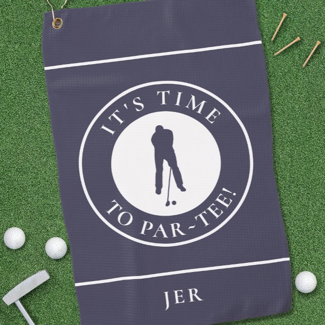 Par Tee Golfer Funny Humor Monogram Blue For Him Golf Towel (Creator Uploaded)