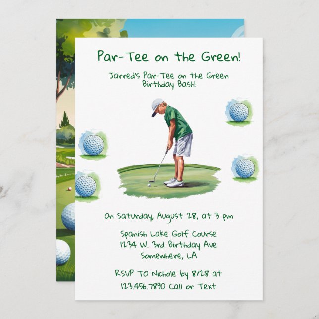 Par-Tee on the Green Golf Boy Birthday Bash  Invitation (Front/Back)