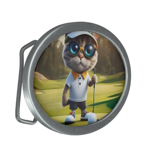 "Par-tee Time: The Cool Cat’s Golf Swing!" Belt Buckle (Front Left)