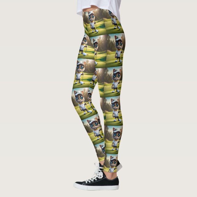 "Par-tee Time: The Cool Cat’s Golf Swing!" Leggings (Left)