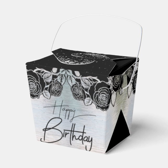 para cumple plateada con flores favor boxes (Front Side)