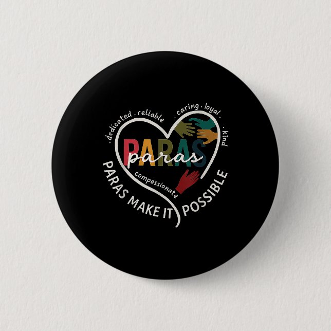 Para Heart Paraprofessional Teacher Paraeducator  Button (Front)
