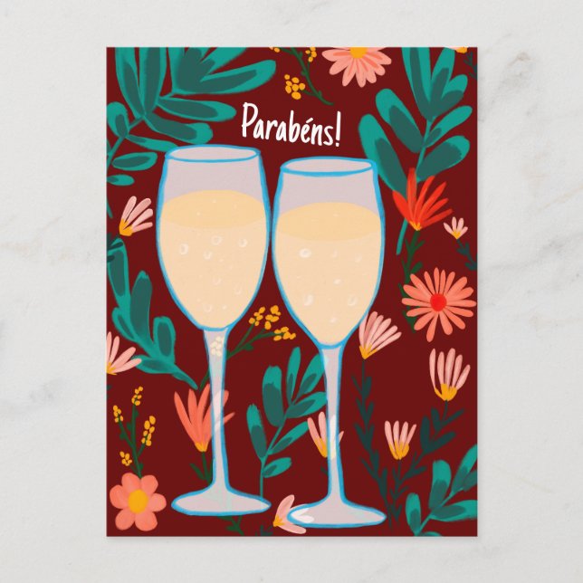 Parabens Sparkling Wine Champagne Floral Congrats Postcard (Front)