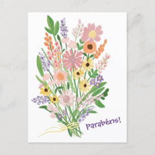 Parabens Wildflowers Handpainted Gouache Congrats Postcard