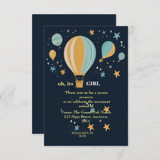 parachute balloons blue babygirl shower invitation
