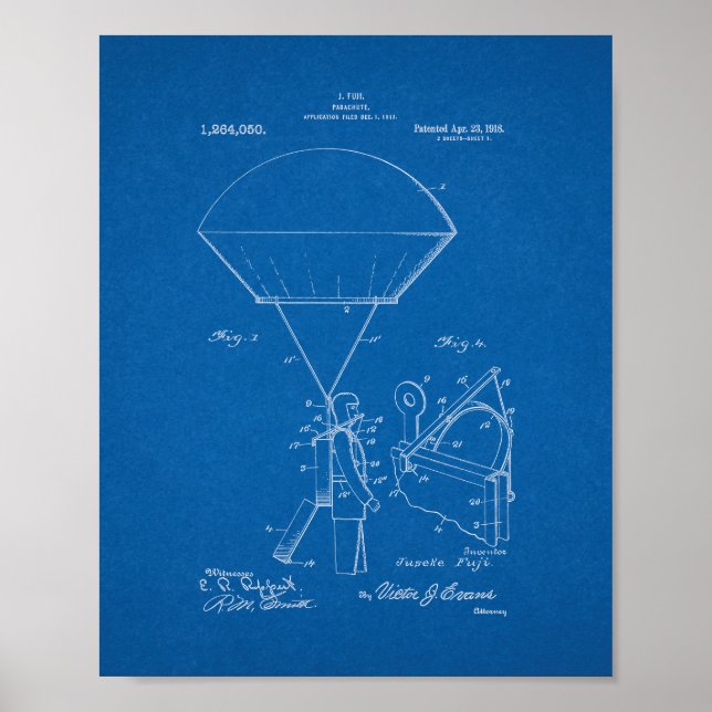 Parachute Patent - Blueprint Poster (Front)
