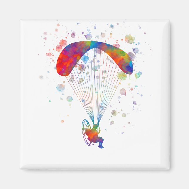 parachute skydiver in watercolor magnet (Front)