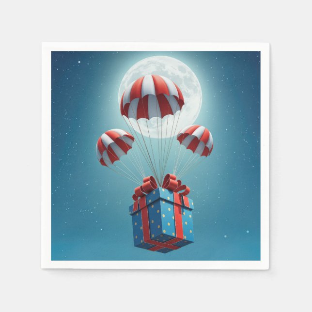 Parachutes Delivering a Christmas Gift  Napkins (Front)