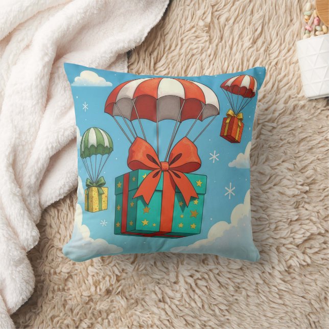 Parachutes Delivering Christmas Gifts  Throw Pillow (Blanket)