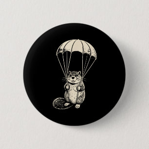 Parachuting beaver funny skydiving beaver vintage button