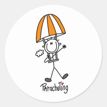 Parachuting Classic Round Sticker by stick_figures at Zazzle