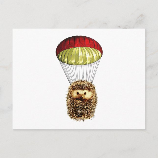 Parachuting Hedgehog Nature Absurd Cute Vintage Holiday Postcard (Front)
