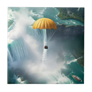 Parachuting Over Niagara Falls In A Basket, Ceramic Tile