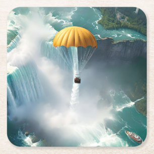 Parachuting Over Niagara Falls In A Basket, Square Paper Coaster