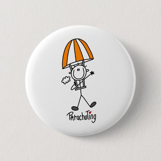 Parachuting Stick Figure Pinback Button (Front)