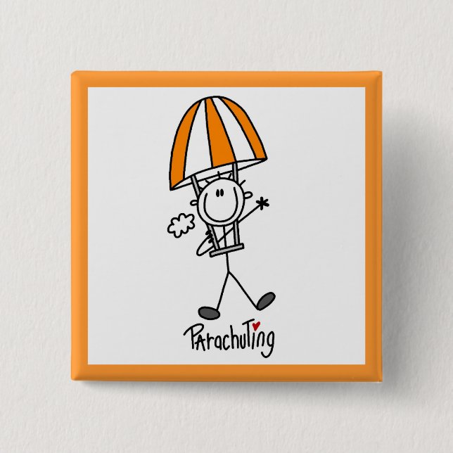 Parachuting Stick Figure Pinback Button (Front)