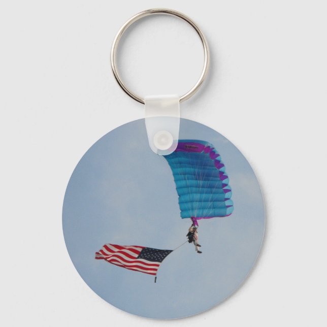parachuting thew the clear blue sky keychain (Front)