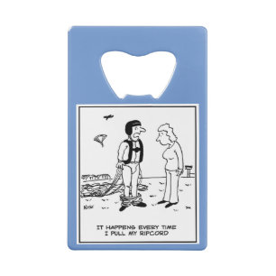Parachutist Skydiving by Parachute has Problem Credit Card Bottle Opener