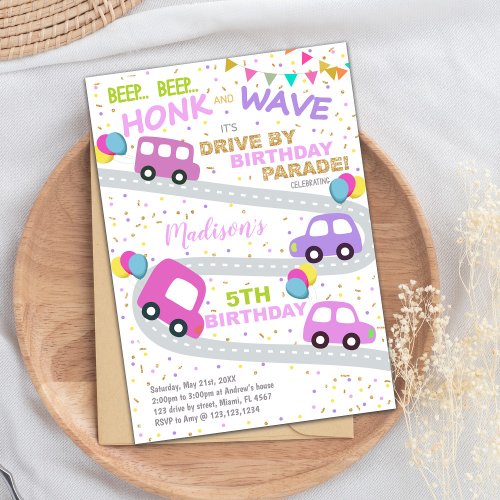 Parade car InvitationDrive by birthday Invitation