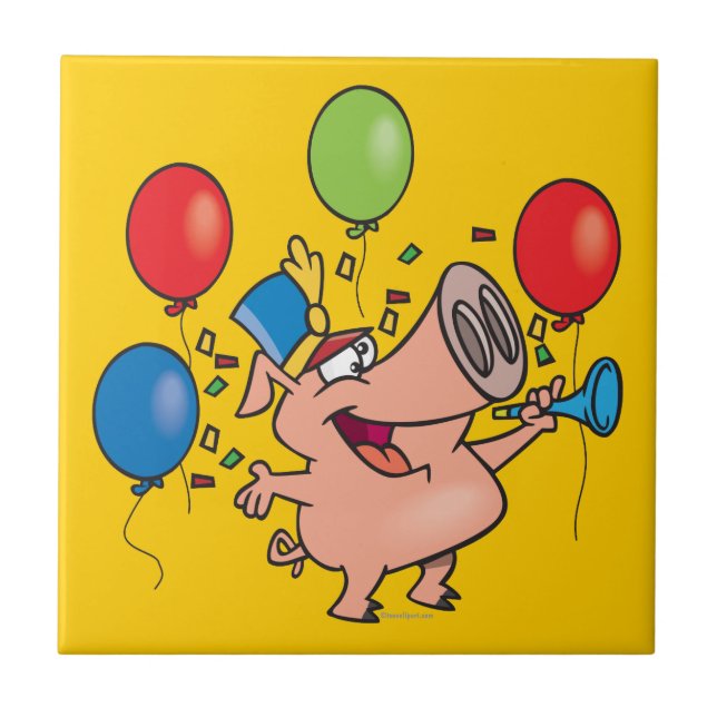 parade celebration party pig cartoon tile (Front)
