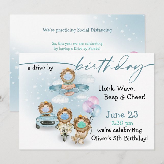 Parade of Lions  Drive By  Birthday Invitation (Front/Back)