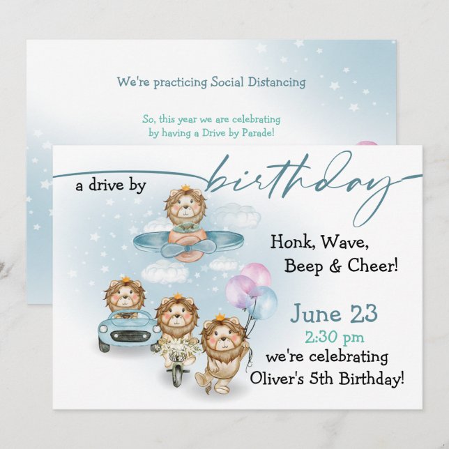Parade of Lions  Drive By  Birthday NO Masks Invitation (Front/Back)
