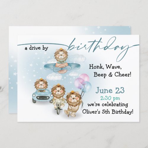 Parade of Lions  Drive By  Birthday NO Masks Invitation