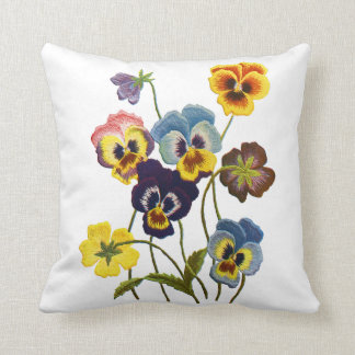 Parade of Pansies Faux Crewel Embroidery Pillow