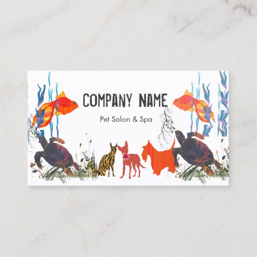 Parade of Pets. Fish Cat Dog Business Card Template