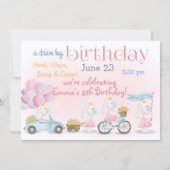 Parade of Pink Bunnies  Drive By  Birthday Invitation (Front)