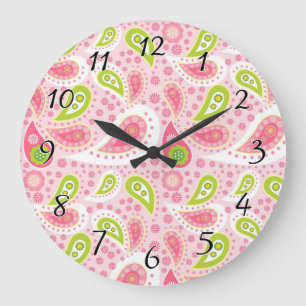 Parade of Pink Paisley Large Clock