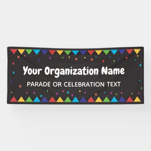 Parade or celebration with colorful confetti banner