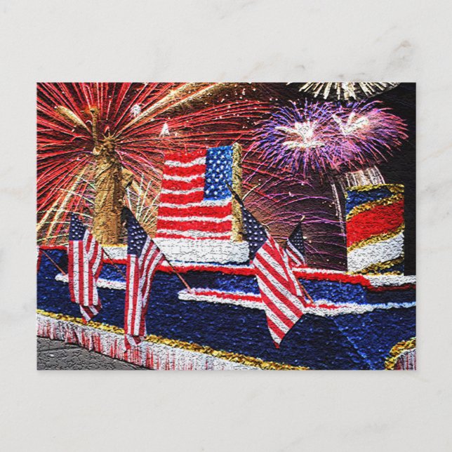 Parade with Statue of Liberty Float and Flag Postcard (Front)