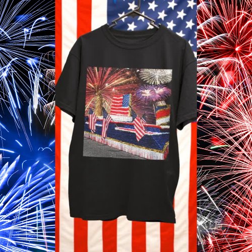 Parade with Statue of Liberty Float and Flag T_Shirt