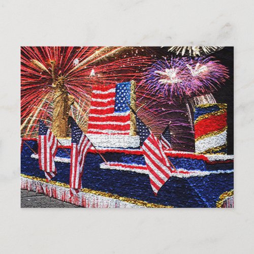 Parade with Statue of Liberty Float and Flag ZSSG Postcard